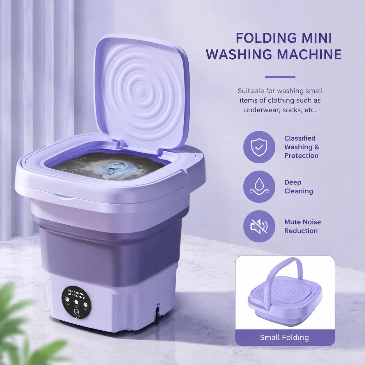 8L Portable Electric Washing Bucket - Foldable Mini Portable Clothes Washing Machine, ABS Plastic, Includes Hose, Space-Saving for Apartment Users, Compact for Small Loads, Portable Clothes Washing Machines