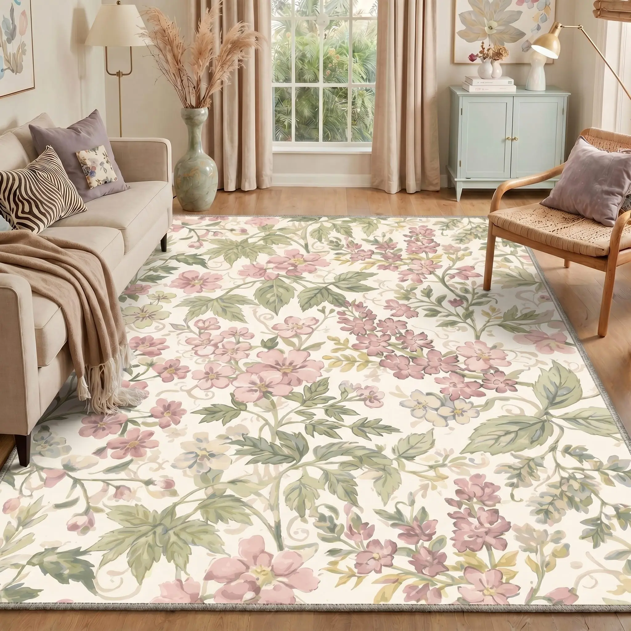 【Deals For You Days】BEIMO Machine Washable Area Rug Non Slip Floor Carpet Pet Friendly Soft Rug for Living Room Bedroom Kitchen Hallway Home Home Essentials,ARF1373-LINEN BLOOM