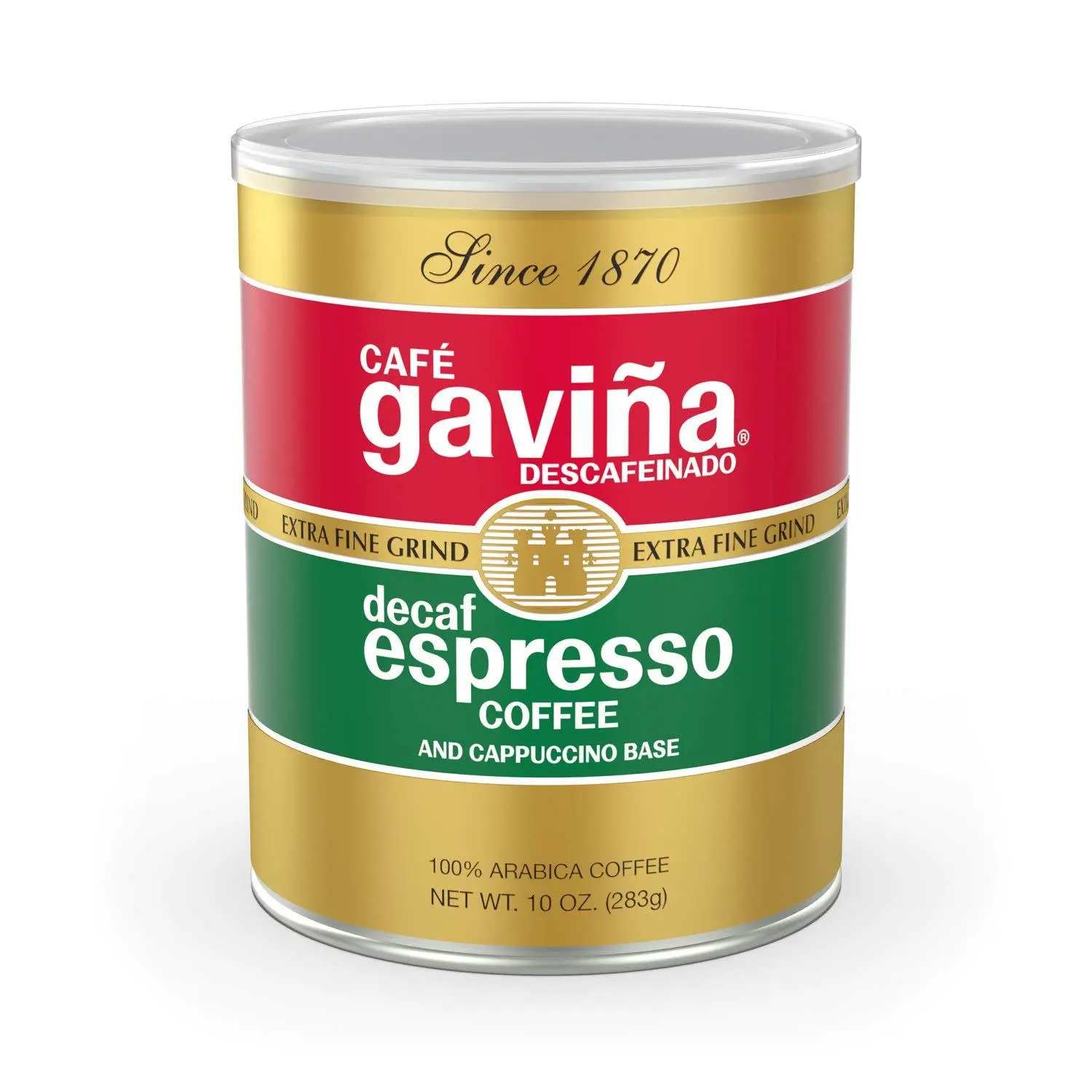 Café Gaviña Decaf Espresso Roast Extra Fine Ground Coffee: 100% Arabica, Dark Roast, Spicy, Chocolate Notes - Perfect for Machines and Cold Brew 10 oz Can
