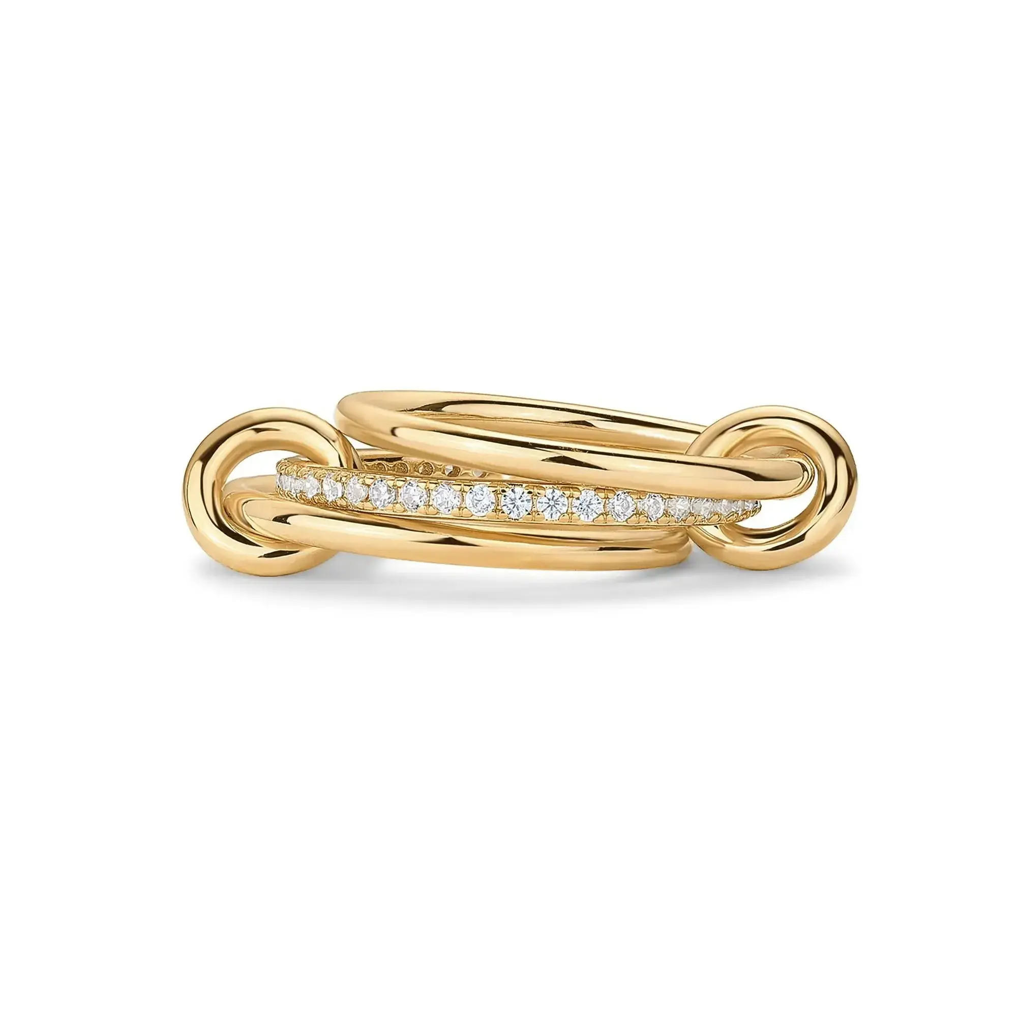 PAVOI 14K Gold Plated Interlocked Stackable Statement Ring for Women – Chunky Multi-Band Double & Triple Ring, Two-Tone Mixed Metals with Cubic Zirconia