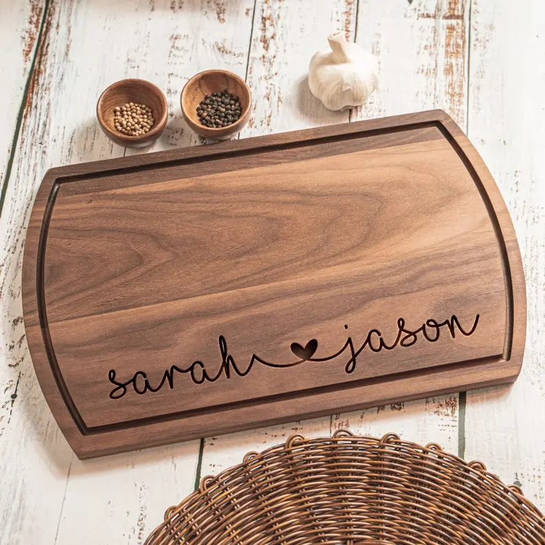 Engraved Walnut Cutting Board, Personalized Anniversary Gift for Couples
