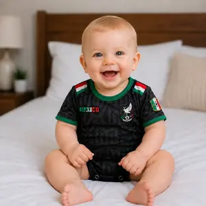 Custom Name & Number Baby Bodysuit - Black Short Sleeve Infant Soccer Fan Outfit [Note to Provide Custom Details]