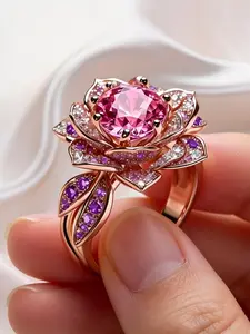 Luxurious Flower Zircon Ring, Sparkling Zircon Inlay, Elegant Sweet Hand Jewelry, Perfect for Daily Wear and Party Decor
