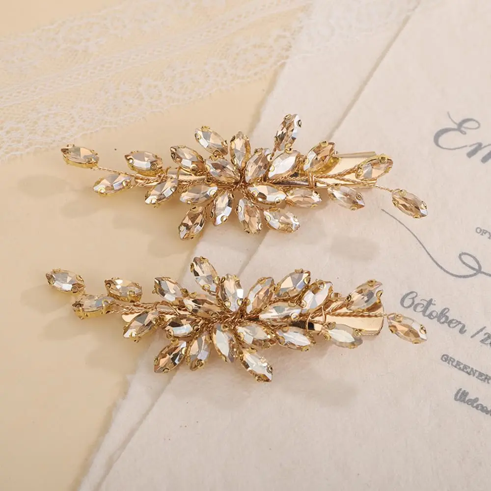 Red Rhinestone Bridal Hair Clips Crystal Wedding Hair Barrette for Women Decorative Hair Accessories Jewelry Sparkly Crystal Hair Piece (Red)