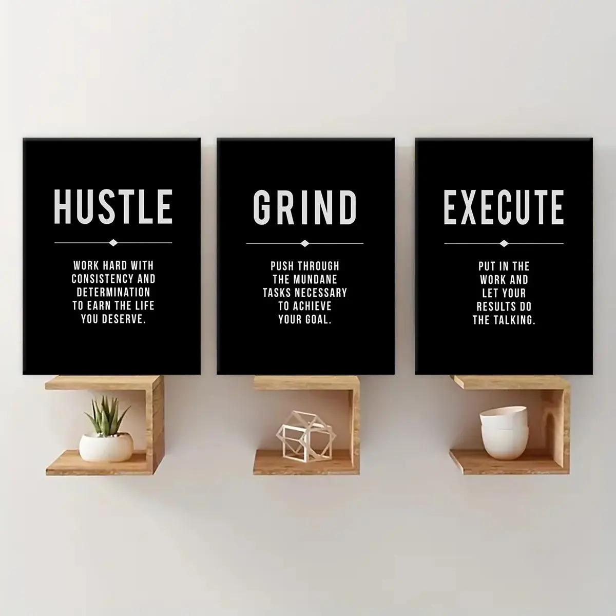 3Pcs Inspirational Quotes Canvas Wall Art | Wooden Framed Home Decor for Living Room Bedroom Office