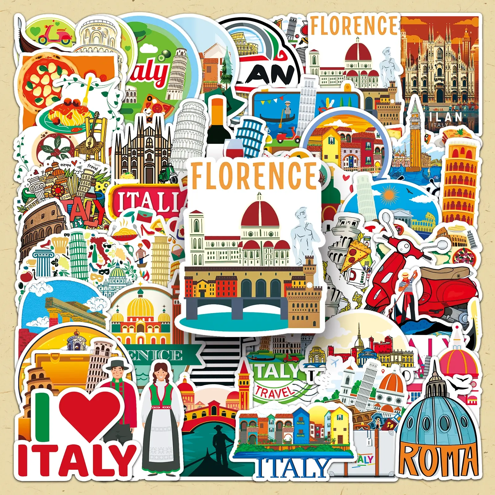 Italy Themed Sticker, Sticker Packs, 100pcs/set Creative DIY Decorative Decals, Scrapbooking & Stamping Supplies, Crafts for Journal Making, Art Stickers, Sticker Sheets