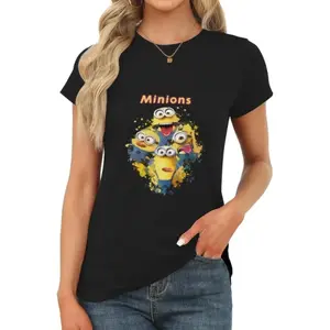 Minions Graphic Women T-Shirt, Cute Cartoon Short Sleeve Tee for Summer