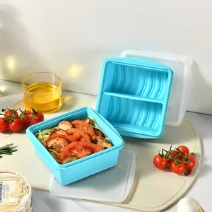 Silicone Divided Lunch Box with Lid, Heat Resistant Microwave Safe, Multi-Scene Use, Food Storage Container, Durable & Leakproof