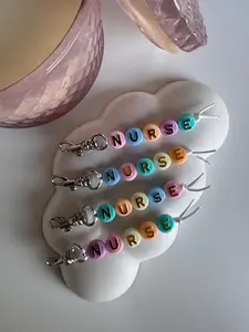 Beaded nurse badge reel keychain pastel nurse accessories cute nurse gift colorful beaded nurse clip colorful beads pastel nurse keychain