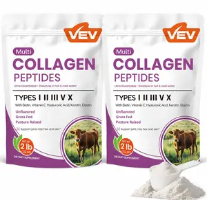 VEV Multi Collagen Peptides Powder – Type I, II, III, V, X, Hyaluronic Acid, Biotin, Vitamin C – 2 lb per Bag, 2-Pack