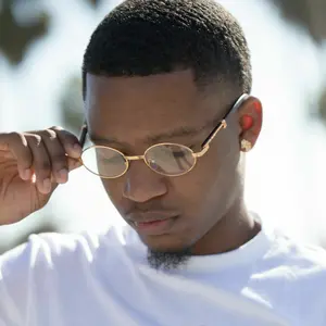 Men's Top Quality Hip Hop Vintage Gold Frame Clear Lens Wood Grain Retro Glasses