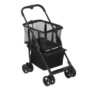 ZENY Foldable 2‑Tier Mesh Utility Wagon – 360° Swivel Casters, Dual Foot Brakes, 110‑lb Capacity, All‑Terrain Rolling Cart for Groceries, Beach, Garden & Household Use (Black)