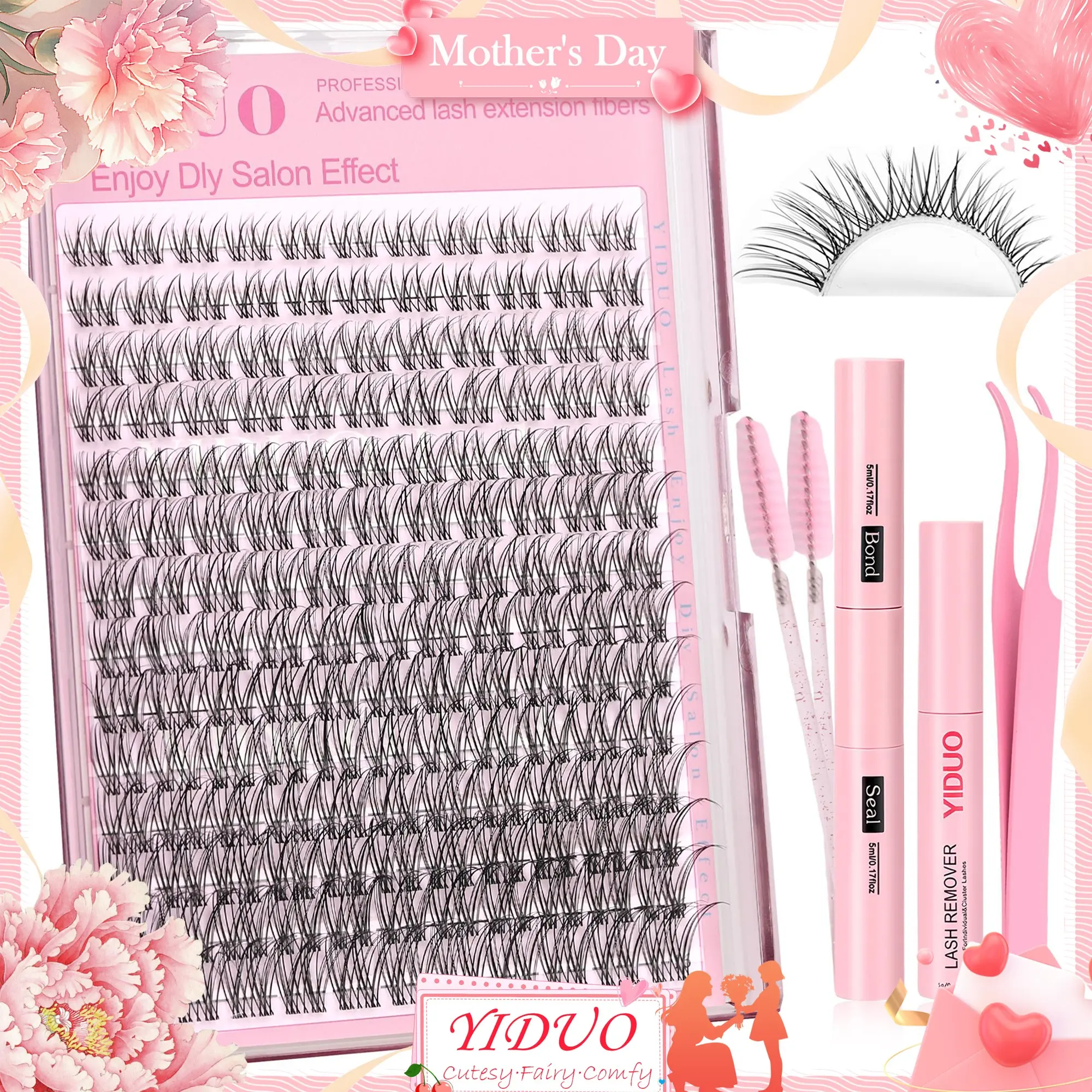 Natural Look Realistic Eyelash Extensions Set Kit, 1 Box Individual False Eyelashes Eyelash Falsies DIY Lash Clusters with Glue, Tweezers, Brush and Remover, Professional Eye Enhancement Tools for Women, Makeup