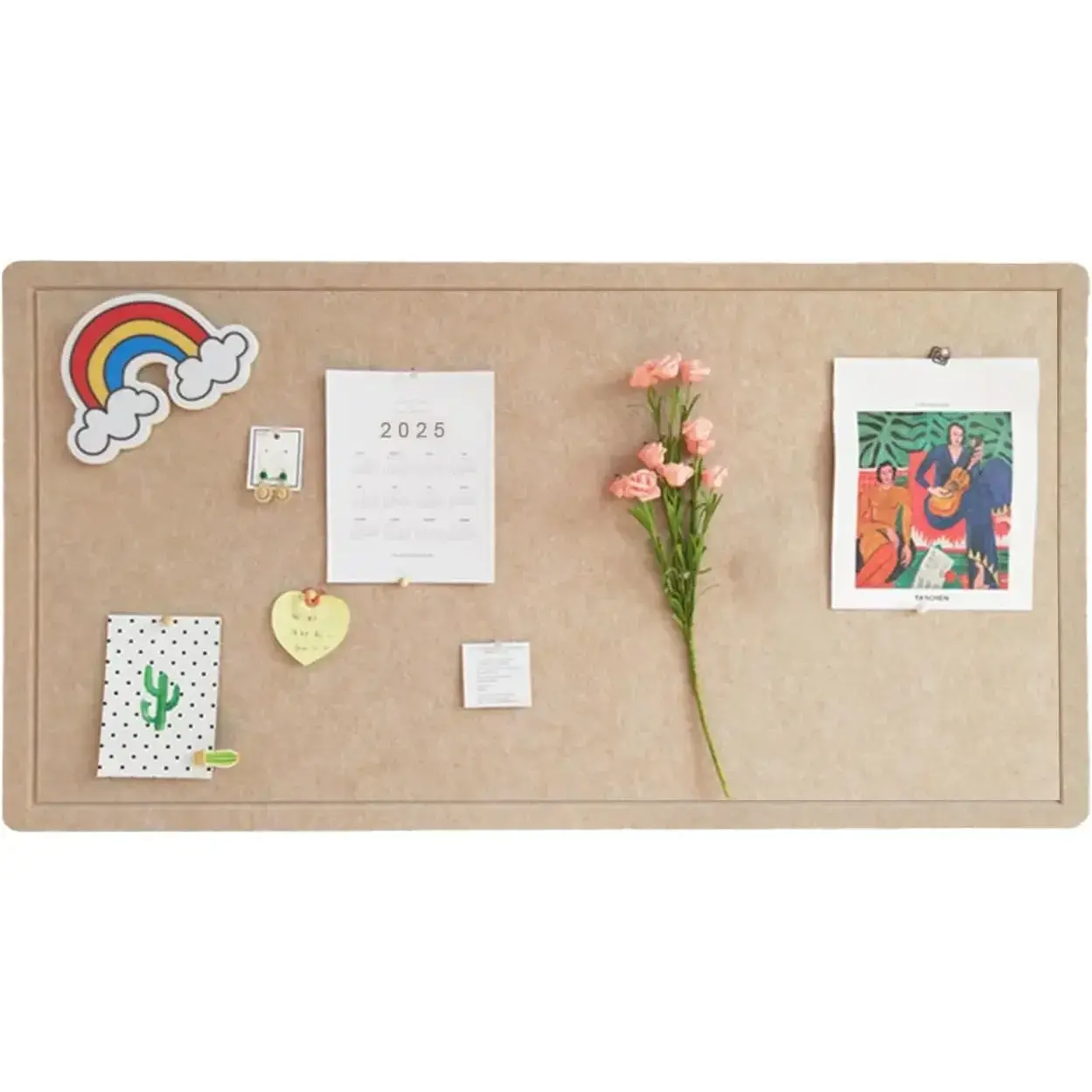 Foldable Large Rectangular Felt Bulletin Board with Frames - 36in x 18in Decorative Wall Display, 35 Rose Pins, Wall-Mounted Indoors Home Supply for School & Office