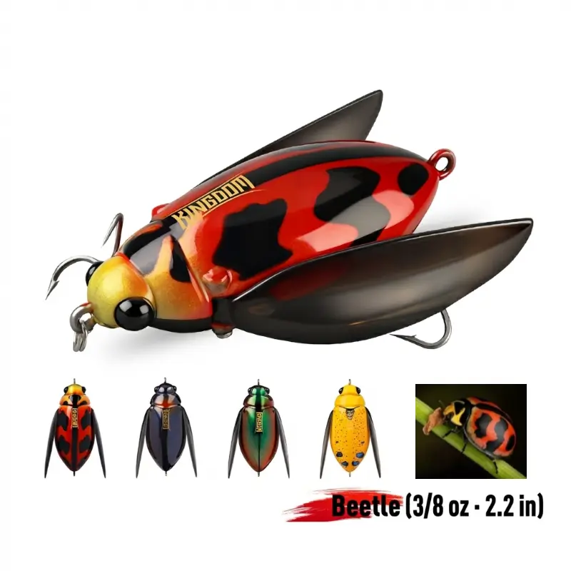 Topwater Bass Fishing Beetle Lure (3/8 oz, 2.2 in) - Ultra Realistic Mimic Real Insect Design, Premium Finish, Fast Action Artificial Fishing Lure