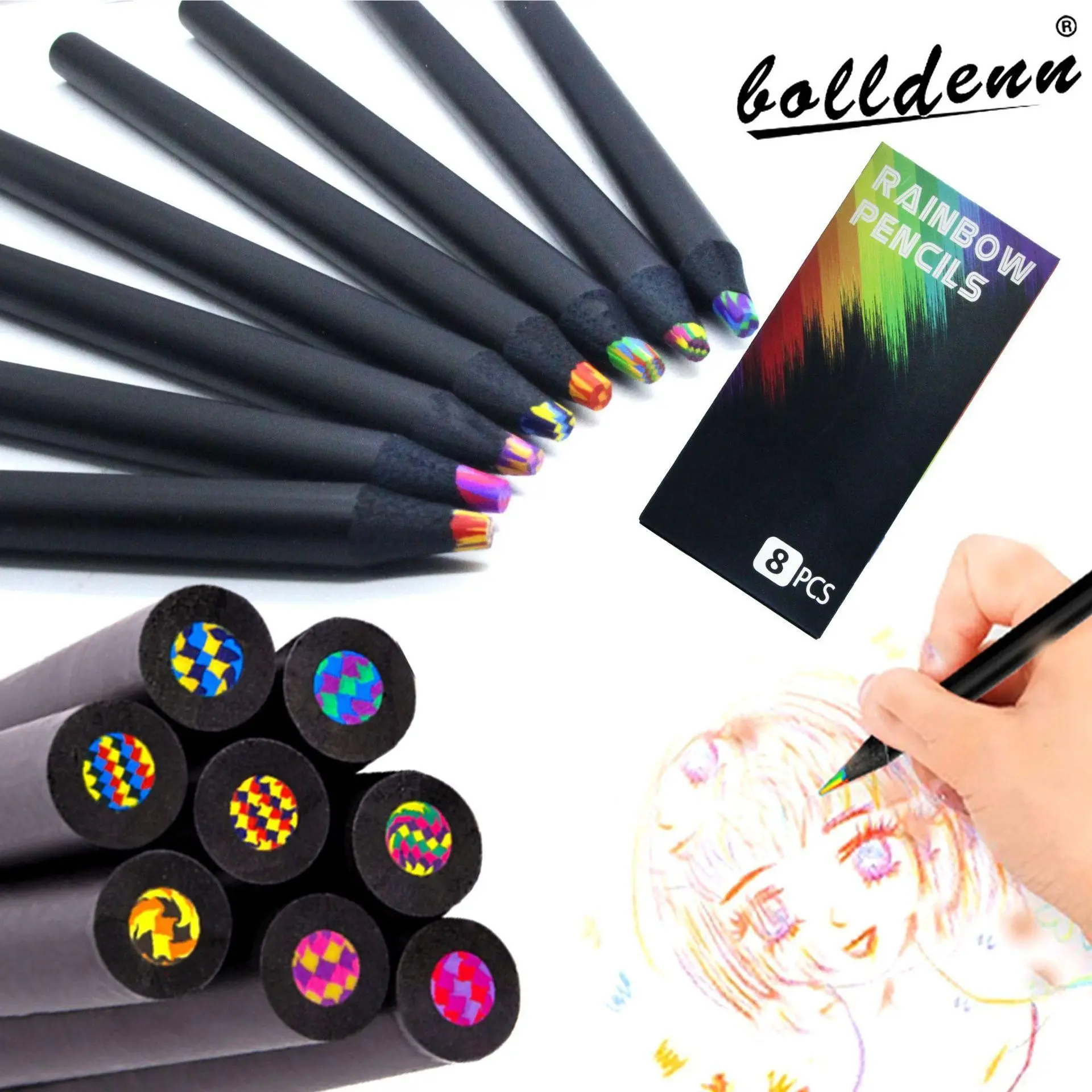 Rainbow Gradient Magic Colored Pencils Set, Vibrant Drawing and Sketching Tools, Cute Creative Writing and Art Supplies, Art Sets, 8 Pieces