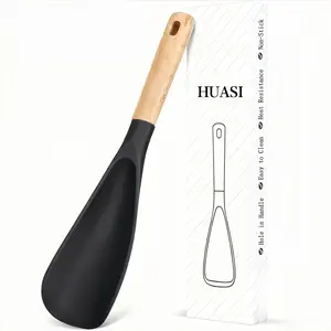 wood handle spoon Non Stick Silicone kitchen  supplies   kitchen gadgets