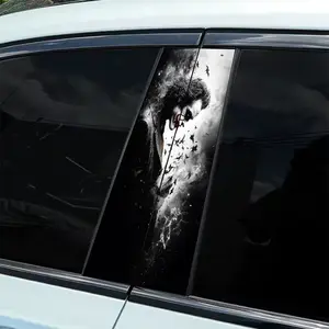 2-Piece Pack of Diablo Clown Bat Car Decor Stickers - Durable Vinyl Stickers, B-Pillar, Semi-Matte Surface, Self-Adhesive, Single Use, Compatible Metal Surface, Rectangle Shape, Fantasy/Horror Theme, Car Decor, Side Decals