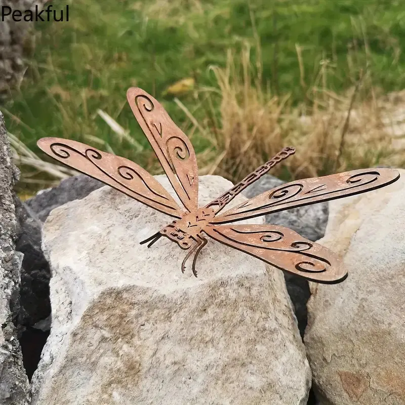 1pc/2pcs/3pcs Rustic Dragonfly Metal Garden Sculpture, Popular Weatherproof Outdoor Yard Decoration, Artistic Cutout Dragonfly Ornament for Lawn and Patio, great for garden focal points,  nature-inspired decor and thoughtful housewarming gifts