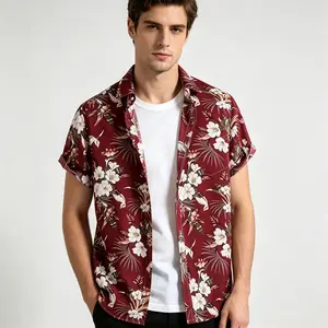 New Summer Fashion Men'S Digital Print Casual Loose Short-Sleeve Shirt Hawaiian Style for Cross-Border Trade Plus Size