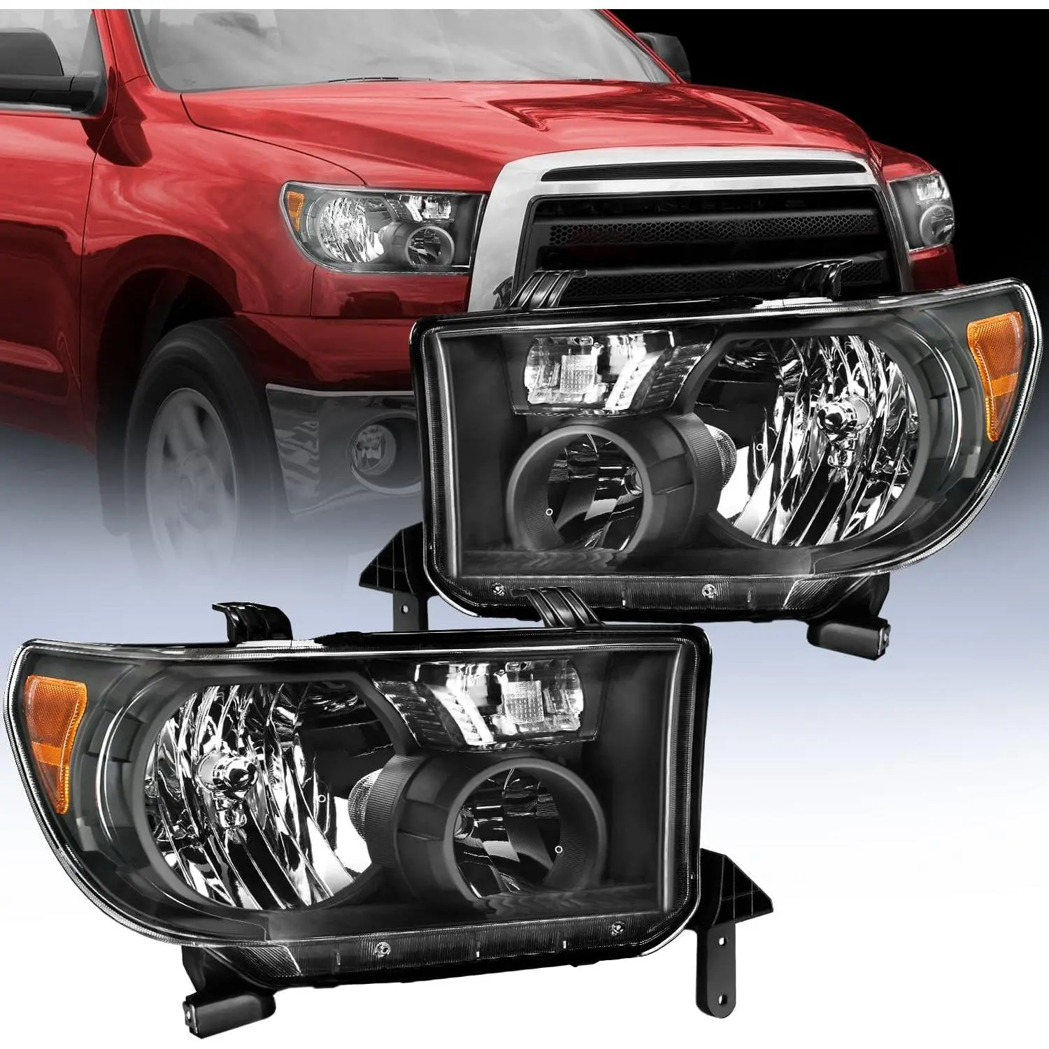 Nilight Adjustable IP65 Waterproof LED Headlight Pair for 2007-2013 Toyota Tundra, 2008-2017 Sequoia Pickup, Black Housing, Metal Reflectors, Amber Accent, Temperature-Resistant, Wide Beam, Leakproof Car Lighting Driver & Passenger Side Replacements, Yes,