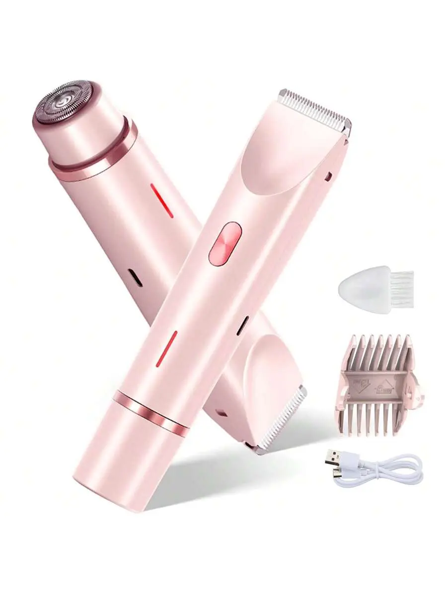Women's 2-in-1 Electric Bikini Trimmer & Body Shaver - Dual-Head Silky Smooth Hair Removal Tool, Waterproof Rechargeable Wet & Dry Razor, Brush-Equipped, Trim Long Hair Fast for Abs Grooming Essential, Beauty Products, Single Item