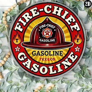 Vintage Fire Chief Gasoline 8x8 Inch Round Aluminum Sign Durable Metal Wall Art for Home Office Garage Man Cave Western Decor Rustic Farmhouse Design Home Decor Products
