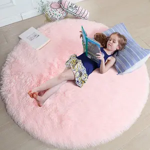 Round Shaped Soft Plush Rug, 1 Piece Non-slip Fluffy Shaggy Rug, Decorative Mat for Home Living Room Bedroom Nursery Room Game Room Dormitory, Solid Color Bedroom Area Rug, Fluffy Modern Rug