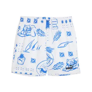 PUMA Mens Palm Resort Graphic 5 Inch Woven Shorts Casual Bottoms Casual - White