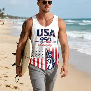 Men's Patriotic Tank Top, Casual Lightweight Sleeveless Shirt Celebrating 250th Anniversary 1776-2026 for July 4th & Gym, July 4 Shirts