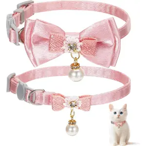 2Pack Adorable Cat Collar with Bow, Cute Kitten Collars for Girl Cats Pink Cat Bows & Accessories Breakaway Safety Cat Bowtie Collar(Style 1) Leash cat accessories
