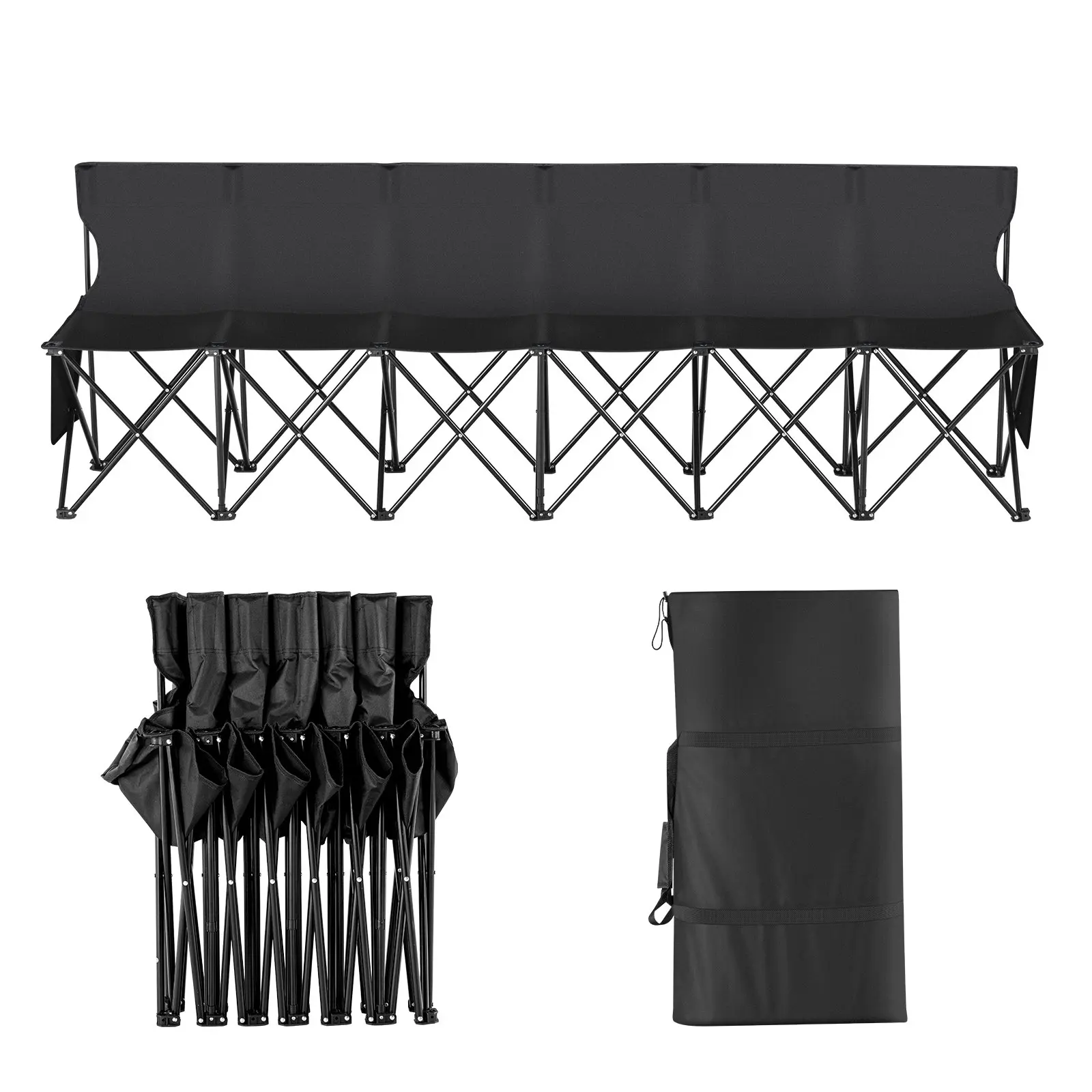 【BackToSchool】VEVOR 6-Seat Collapsible Team Bench, 94" Portable 600D Oxford Fabric Folding Chairs with Backrest, Side Pockets, and Carry Bag for Sports Sidelines & Camping, Fold Up Seats, Carry‑Bag Ready