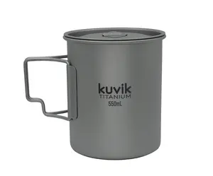 Kuvik Titanium Cup with Lid 550ml (18.6 oz) - Ultralight and Compact Pot for Backpacking, Camping, and Survival