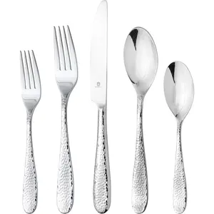DANIALLI Modern Fidenza Hammered Silverware Set - 18/10 Stainless Steel Flatware Set for Elegant Dining - Dishwasher Safe Cutlery Set (20-Piece)