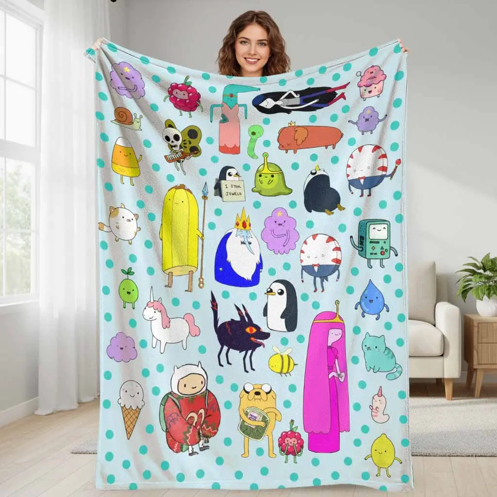 Adventure Time Flannel Blanket Cartoon Characters Pattern Ultra Soft Cozy Lightweight Warm Fleece Throw Perfect for Living Room Bedroom Sofa Couch Travel Camping Birthday Gift Bedding Accessory Decor