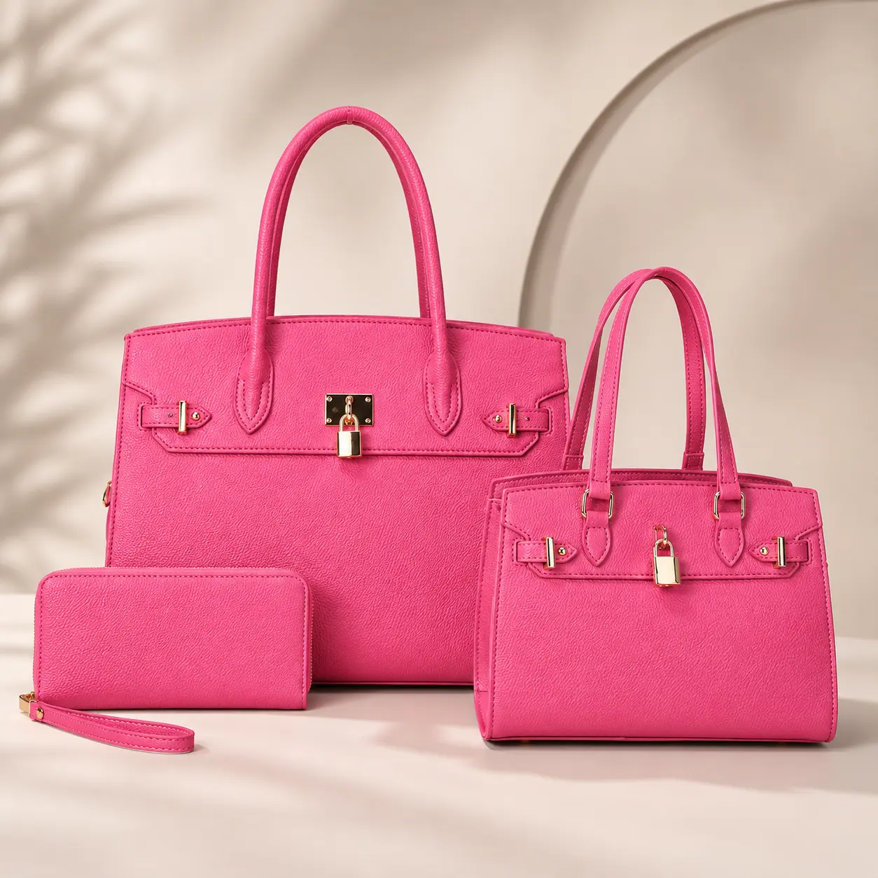 About City 3-Piece Women’s Handbag Set, Structured Large Tote, Medium Top Handle Bag & Matching Zip Wallet, Pebbled Texture Purse Set with Gold-Tone Hardware