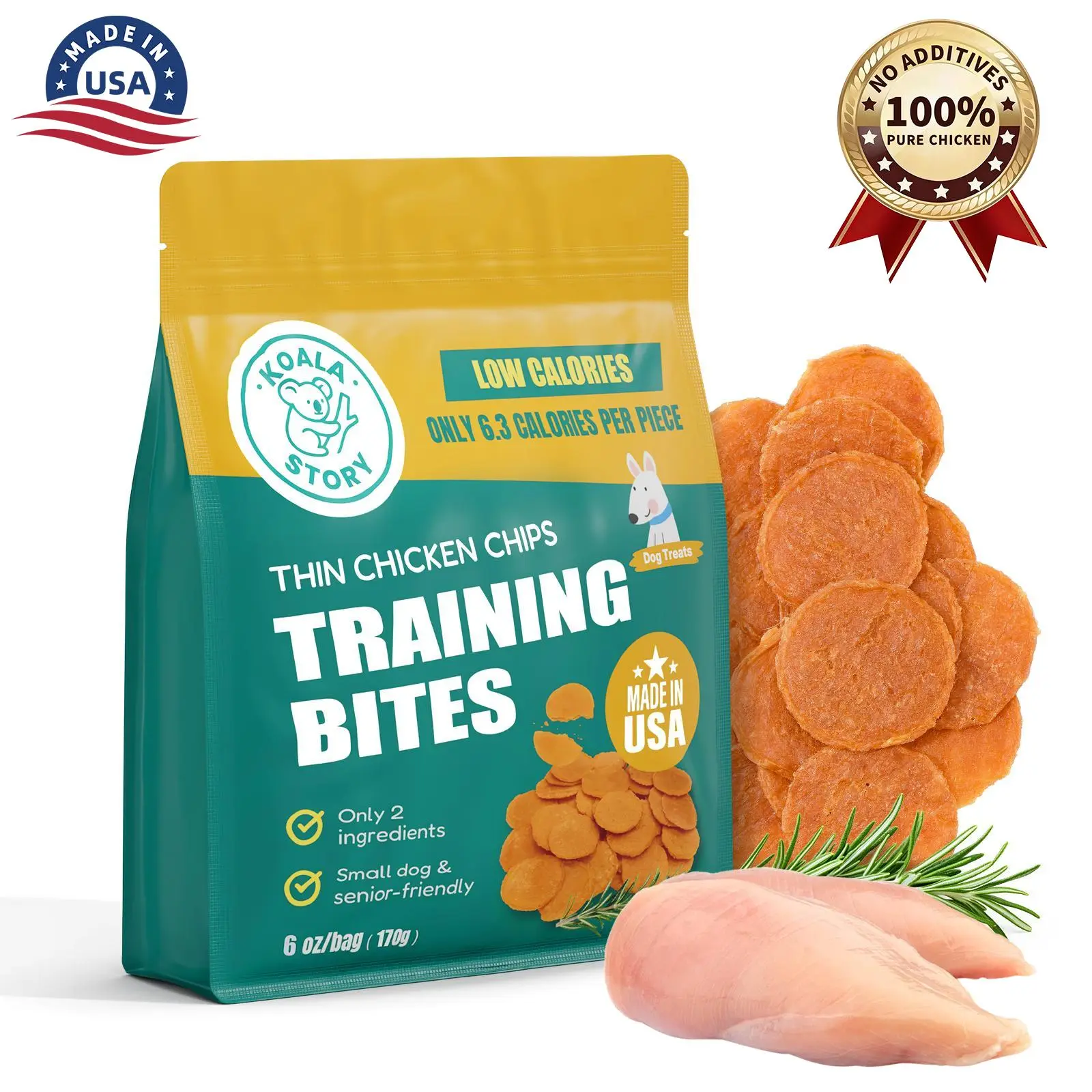 KOALA STORY Air-Dried Chicken Treats for Dogs - 70% High-Protein, Grain-Free (Gluten-Free), Low-Calorie (5.3 cal/piece), 2-Ingredient, Made in USA, 12 oz (340g) Natural Training Bites for Cats