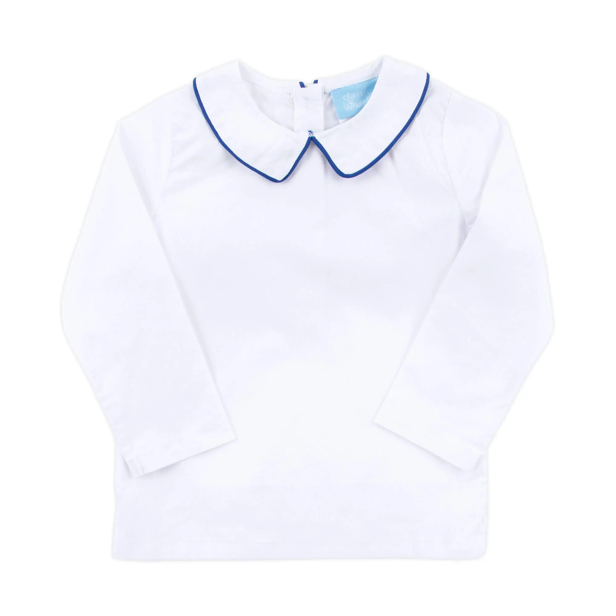 White Long Sleeve Undershirt with Royal Blue Trim