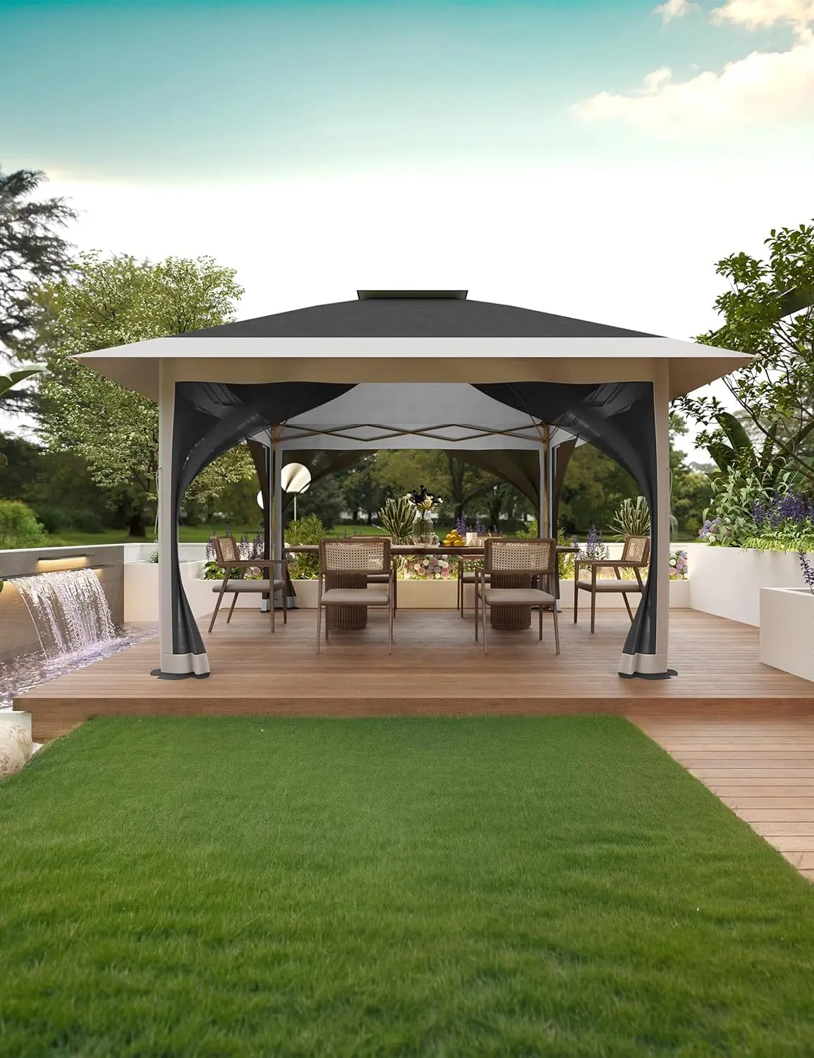 13x13FT Outdoor Patio Gazebo,Outdoor Canopy Tent,Backyard Tent for Party, Wedding, Outdoor Dining, Patio, Backyard(Dark Grgy+Light Grey)