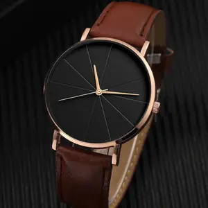Men's Coffee Brown PU Leather Strap Business Round Dial Quartz Watch for Daily Life