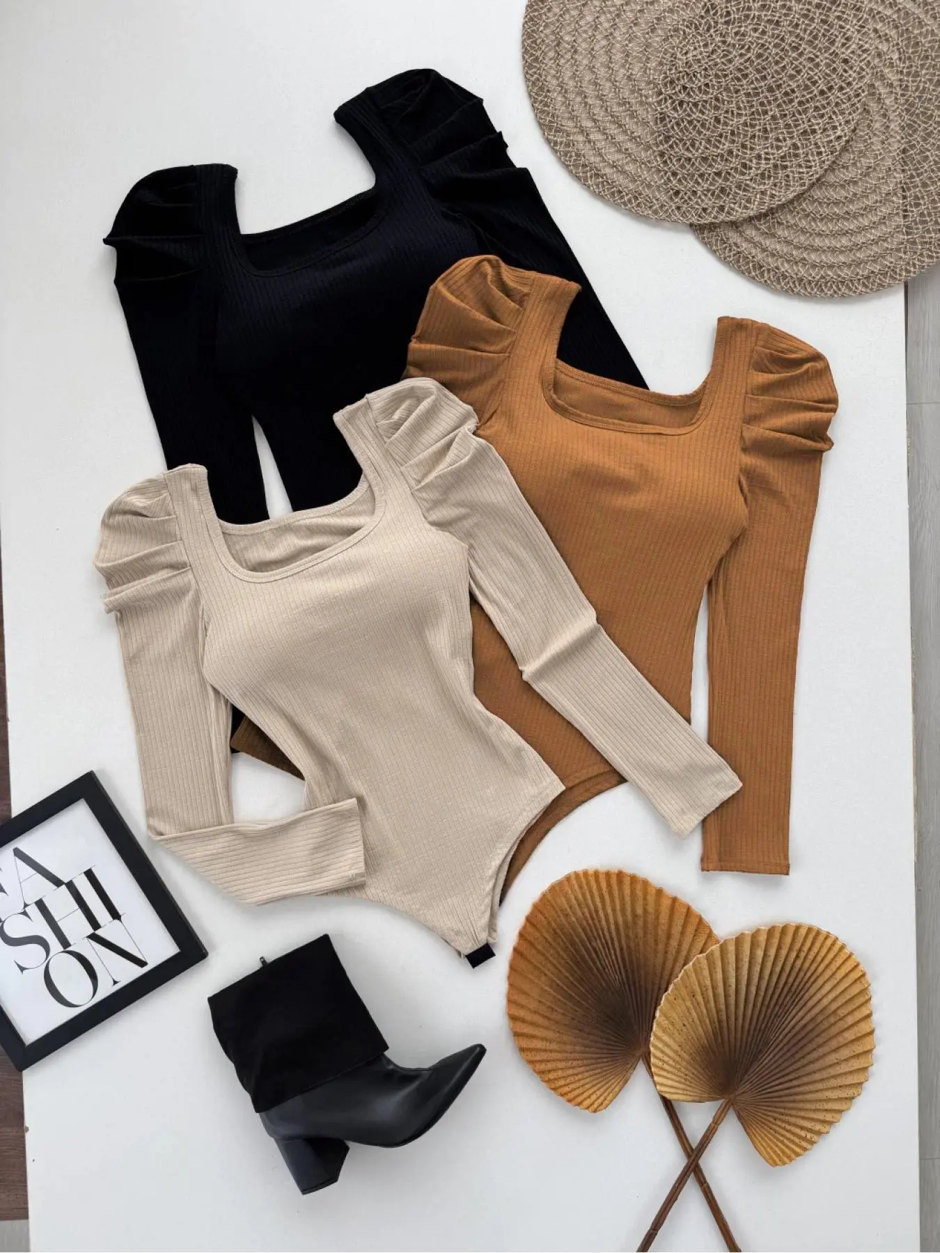 Women's Sexy Square Neck Long Sleeve Slim Fit Bodysuit Set, Autumn Winter Fashion, Casual Wear, Three-Piece Womenswear, Fitted Casual Bodysuit