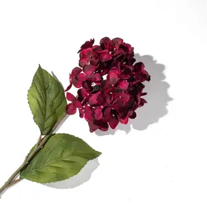 Wine Red Silk Faux Hydrangea Stem Spray - 28"