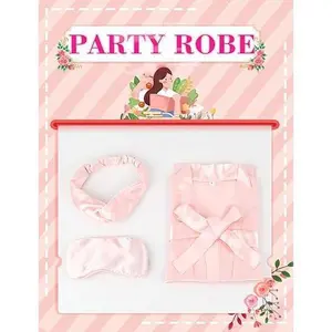 6 Pack Girl Birthday Squad Spa Party Robes with Eye Masks Headband for Slumber Wedding Bridal Flower girl