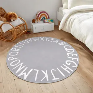 Grey ABC  Rug for Playroom,  ,  Room, Soft Circle Carpet Learning Crawling Mat for Classroom Dorm (40", Grey)