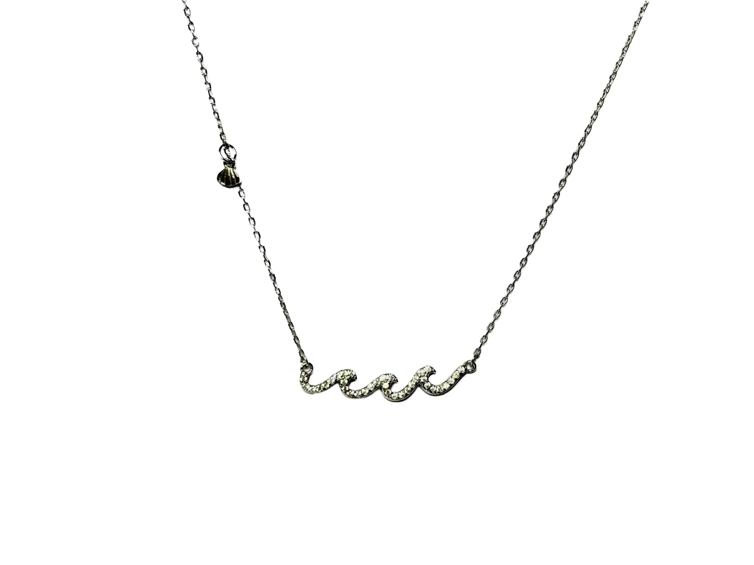 Hawaiian Wave Necklace – Sterling Silver Beach Wave Pendant with Shell Charms
