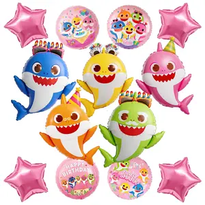 PartyWoo Baby Shark Family Foil Balloons 13pcs Baby Shark Family Pink Round Star Mylar Helium Balloons for Boys and Girls Birthday Decorations Under the Sea Ocean Kids Birthday Party Decorations