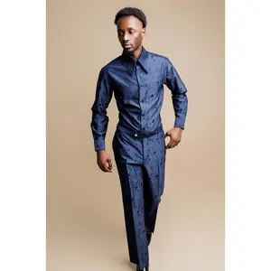 Feyi Navy Rose Paisley Tall Double Button Collar Shirt