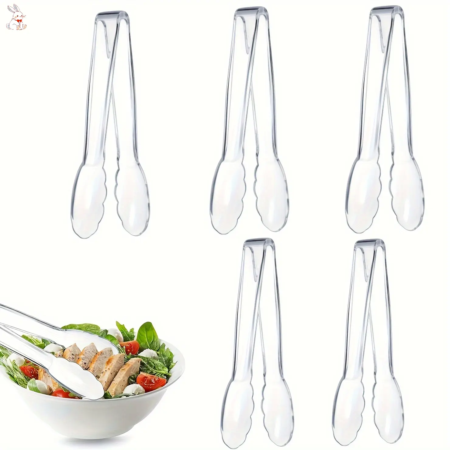 5pcs 9 Inch Disposable Plastic Serving Tongs Heavy Duty Transparent Salad Tongs for Kitchen Buffets BBQ Parties Events