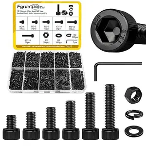 1200PCS M2 Screws with Nuts Assortment Kit, M2*4/6/8/10/12/16 mm, Hex Socket Head Cap Bolts, Nuts & Washers Assorted Set, 12.9 Grade Black Zinc Plated for 3D Printer,DIY