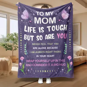 Letter To Mom Pattern Blanket, 1 Count Soft Warm Throw Blanket, Bedroom Bedding Blankets, Warm Nap Blanket For Home & Office, Creative Gift For Mom